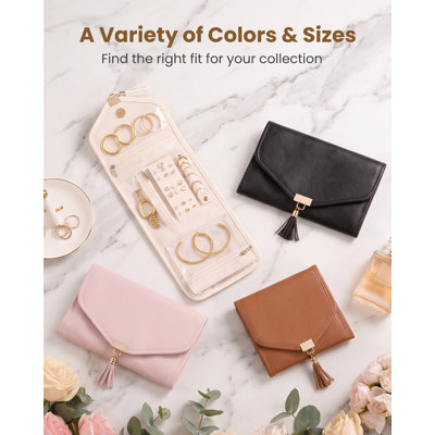 Jewelry Travel Organizer, Foldable PU Leather Pouch