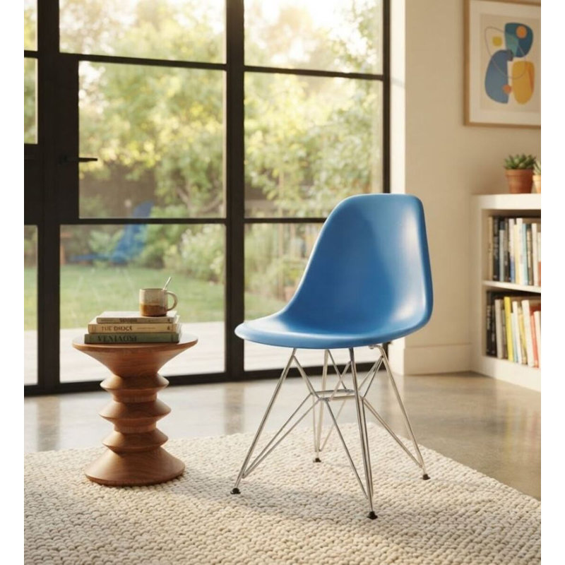 Chaise en plastique Luna, Bleu Angleterre, Chrome chrome