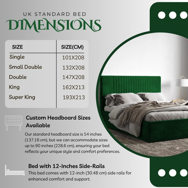 Upholstered Ottman Storage Bed Frame, Single (3'), Green