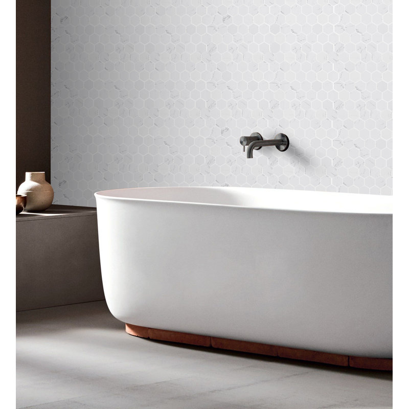 2" x 2" Engineered Stone Honeycomb Mosaic Wall & Floor Tile, Calacatta White/Gray