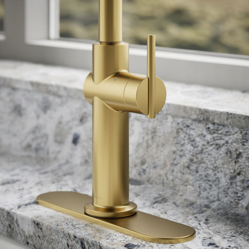 Crue Touchless Pull-Down Kitchen Sink Faucet with Three-Function Sprayhead, Modern Brass