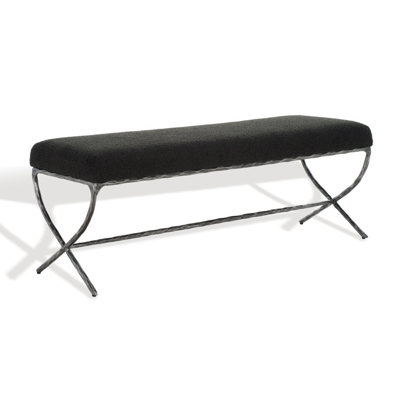 Janeen Boucle And Metal Bench, Black, Black 