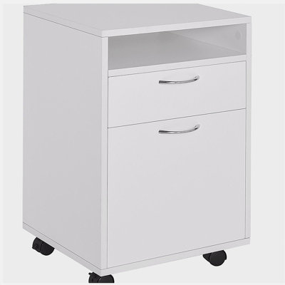 Mobile Storage Cabinet Organizer with Drawer and Cabinet, Printer Stand with Castors, White