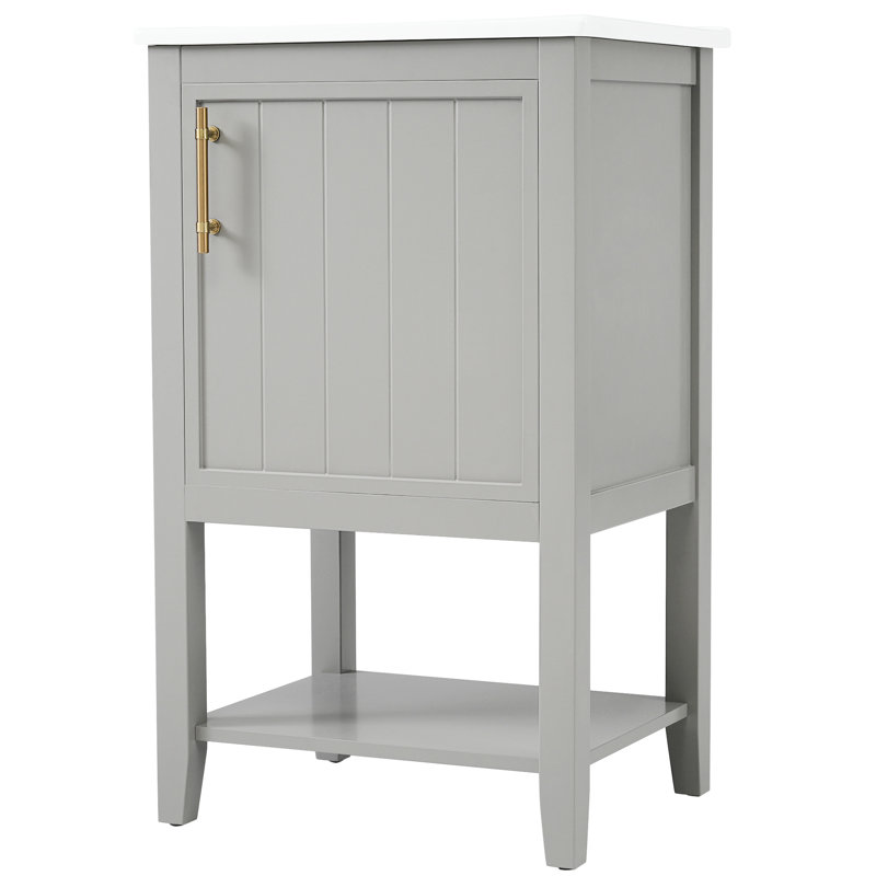 Meuble-lavabo de 20 po avec lavabo en céramique, porte à fermeture douce, poignée de bar et teinture - Finition peinte pour la fonctionnalité