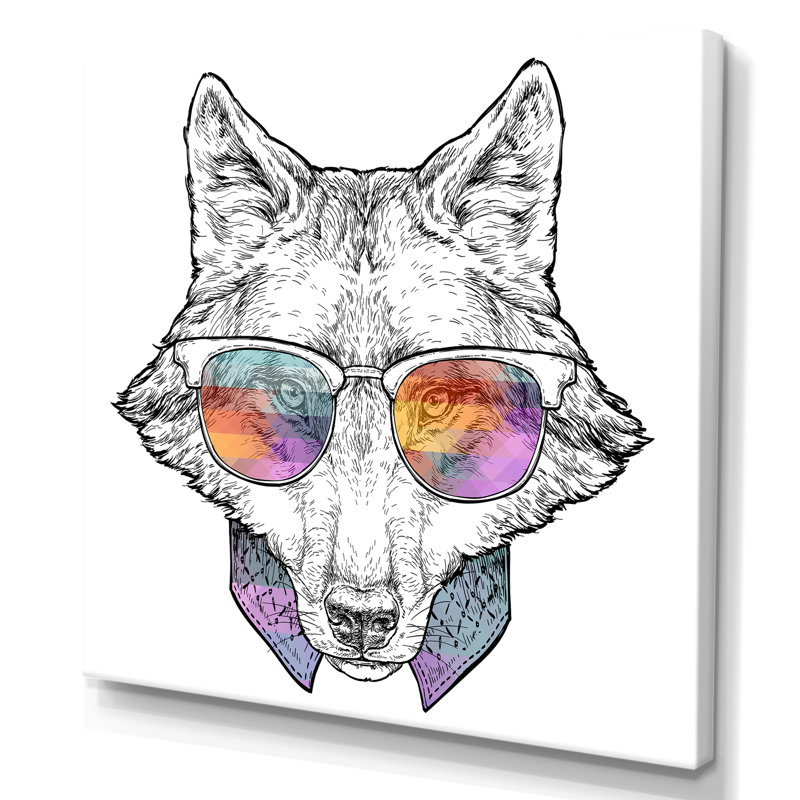 «Colorful Portrait Wolf Glasses - Art mural pour enfants, art sur toile», H 36 po x l 36 po x P 1,5 po, Toile tendue