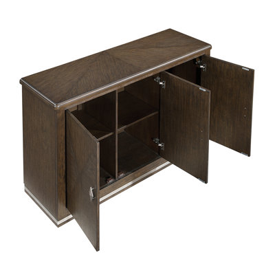 Modern Finish Functional Server with 3 Cabinets Adjustable Shelf Durable Metallic Accent Base Wooden Dining Furniture 1pc