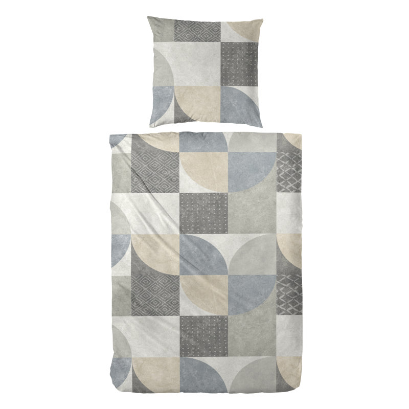 Rettie Cotton Geometric Shapes Duvet Cover Set with Pillow Shams, Single Duvet Cover + 1 Standard Pillowcase, Grey/Cream
