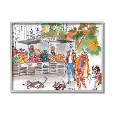 Farmers Market Illustration City Dog Walkers by Mark Higden - Print
