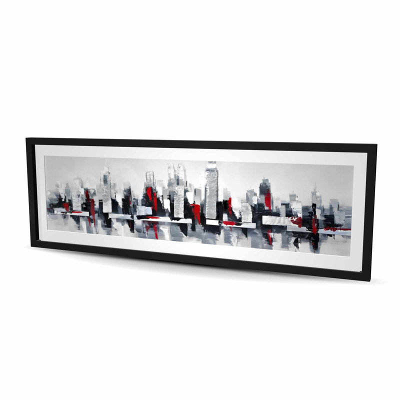 Paysage urbain gris et rouge - reproduction matte encadrée pour la décoration intérieure