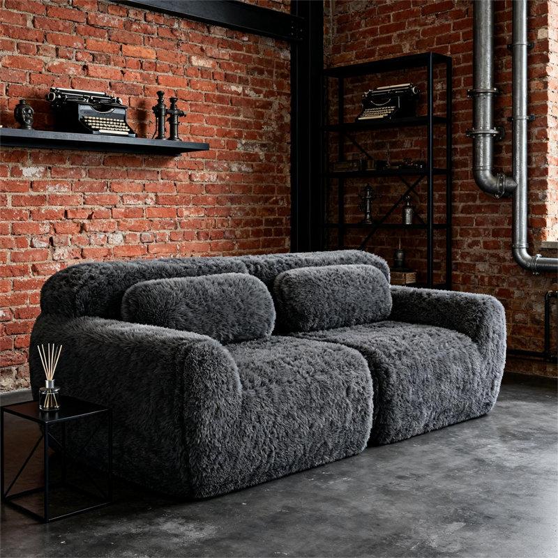 Canapé modulaire 2 places avec coussins décoratifs pour salon, Gris