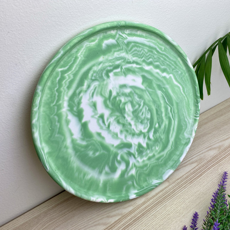 Large Round Tray/ Decorative Plate, Green
