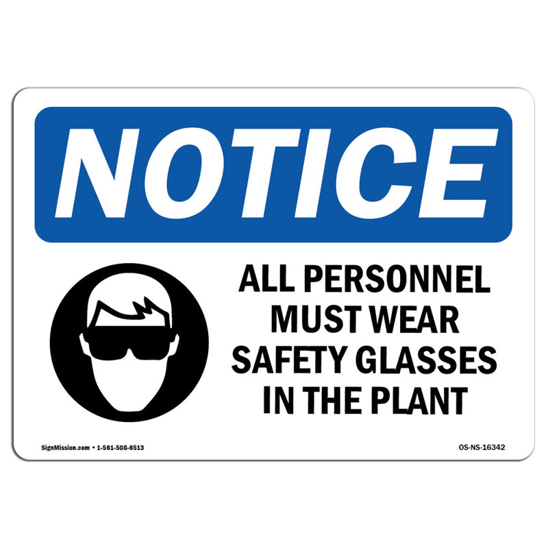 Avis - Le personnel doit porter des lunettes de sécurité