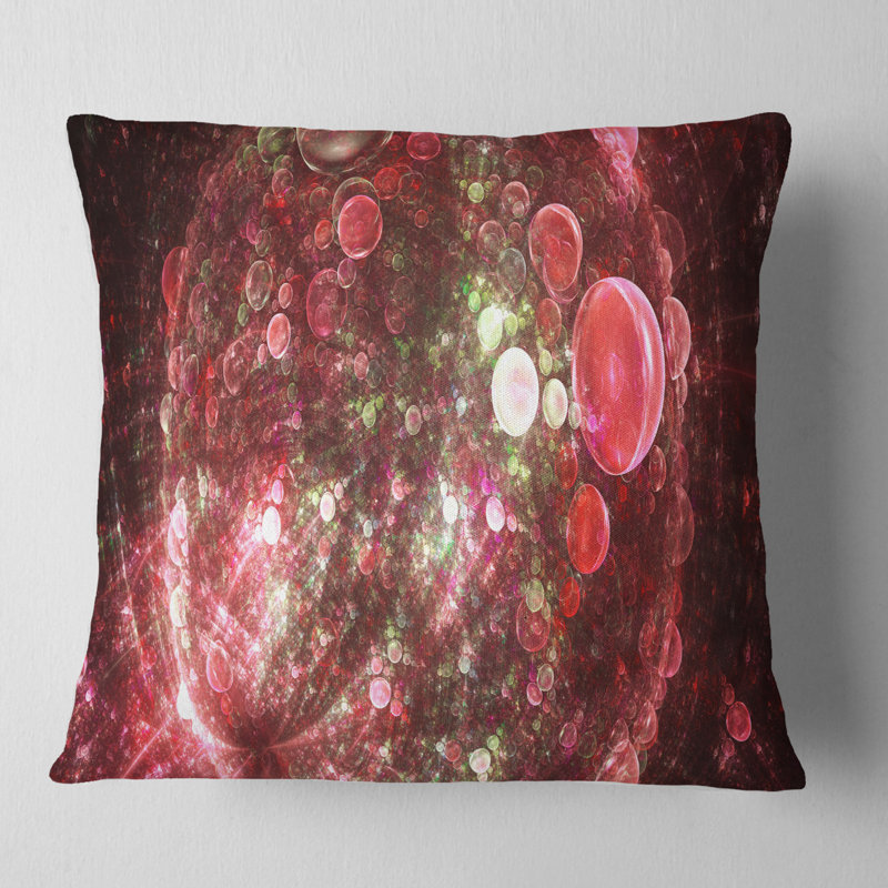Bulles sphériques sphériques - coussin imprimé abstrait, 18 po x 18 po, Rouge / noir, Coussin décoratif