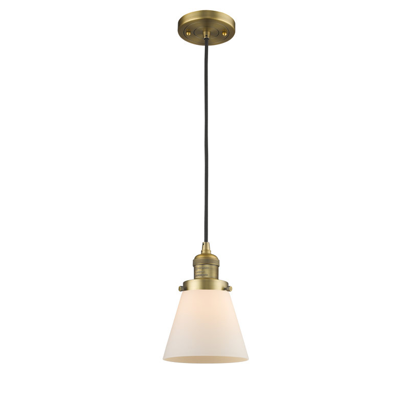 Luminaire suspendu conique à 1 lumière Parkview, Boîtier blanc mat, H 9,13 po x l 6,25 po x P 6,25 po, Laiton brossé