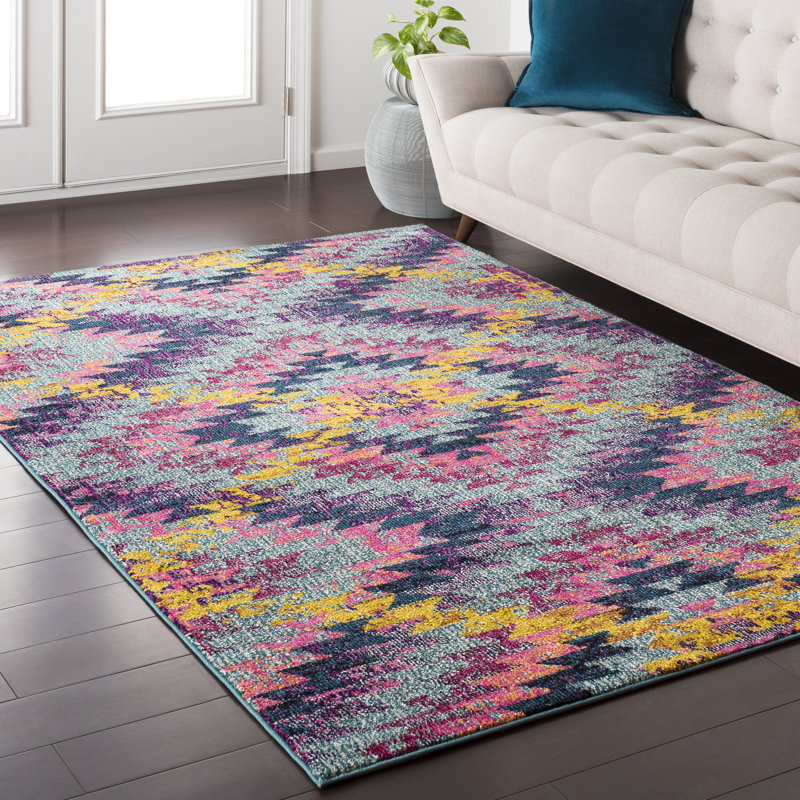 Nichole Chevron and Geometric Indoor Rug, Rectangle 2' x 3'