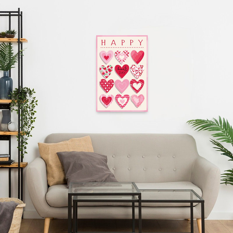 «Happy Hearts», art mural abstrait fantaisiste romantique, 24" H x 16" W