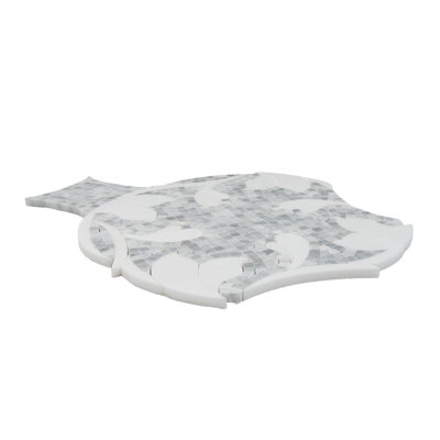 Atelier 12x12 in. White, Grey Polished Carrara, Thassos White Small Squares, Floral Wall and Floor Tile (5 sq ft/case, 5-Pack)