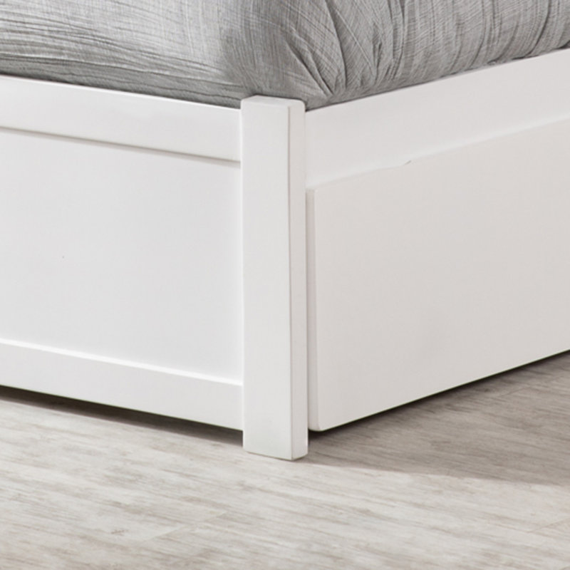 Lit plateforme avec rangement en bois massif et pied de lit Florio, Blanc, Double