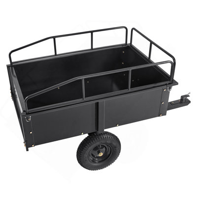 Remorque robuste en acier pour remorque de VTT, 750 livres, 15 pieds cubes, remorque utilitaire de jardin avec côtés amovibles pour le tracteur de tondeuse à gazon