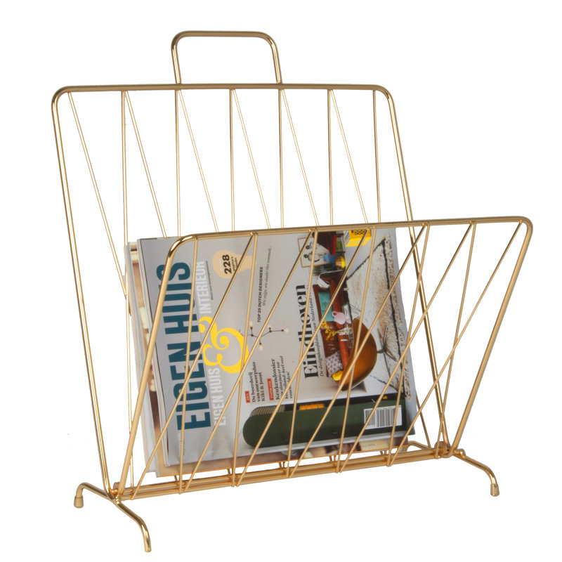 Diamond Metal Free Standing Magazine Rack, Gold