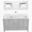 Meuble-lavabo 60 po, meuble-lavabo à cadre en bois massif, comptoir autoportant avec double cuve gris-551474380