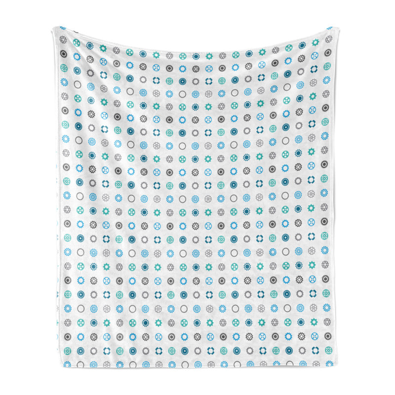 Ambesonne Fleece Throw Blanket Blue, 70'' W x 90'' L, Gear Wheels Art