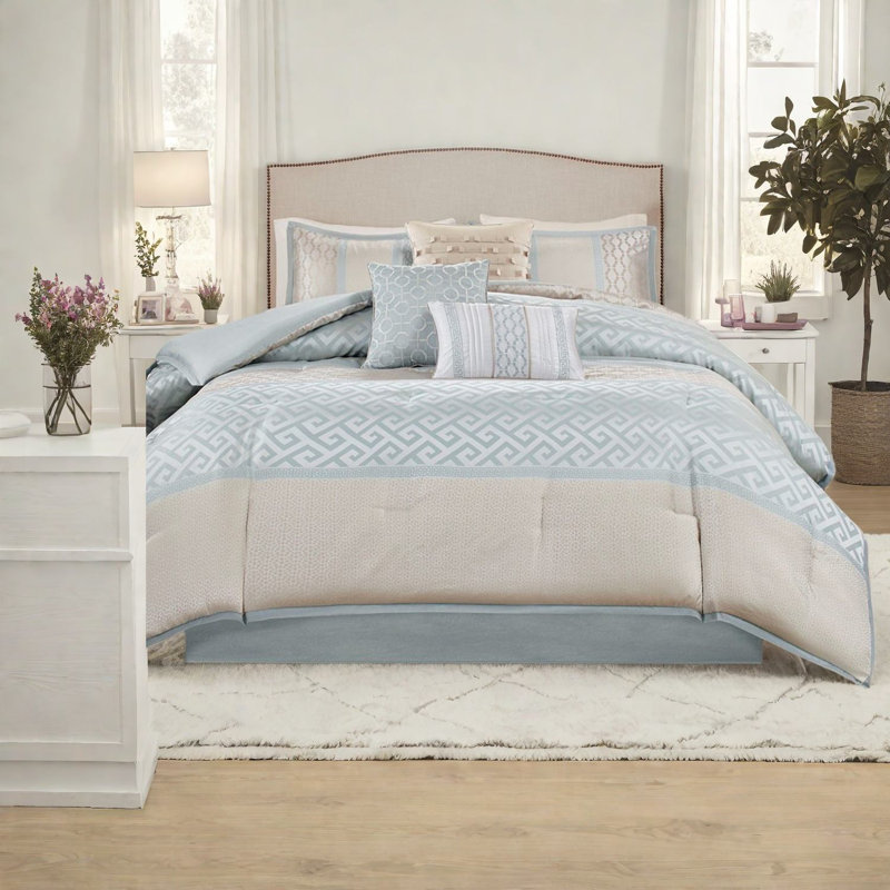 Ensemble de literie de luxe 7 pièces, maison de chambre à coucher en jacquard de polyester traditionnel