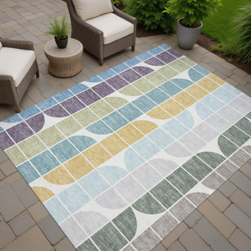 Machine Washable Indoor/Outdoor Lockway ACN2418 Mid-Century Modern Rug, Rectangle 5' x 7'6"