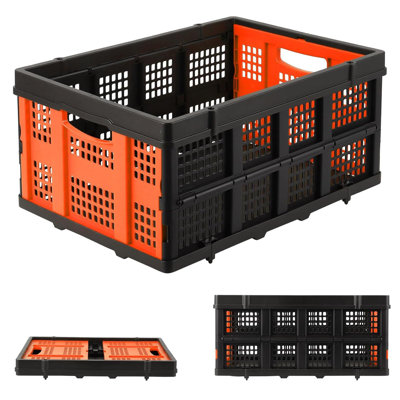 Panier en plastique pliable 55L avec poignées latérales pour la nourriture, les boissons, les livres, les outils,