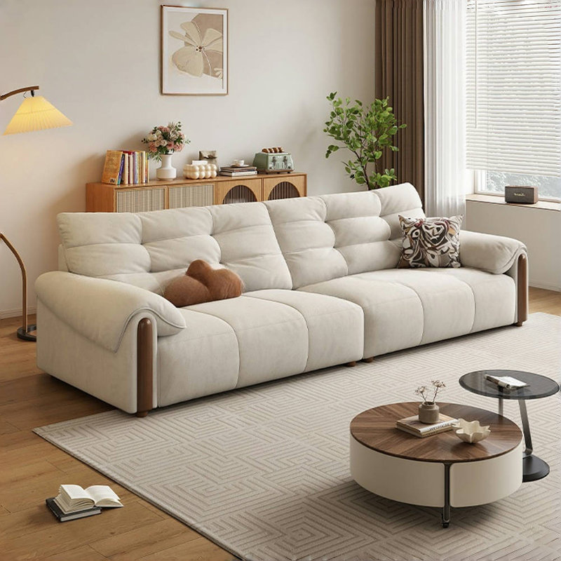 Canapé en tissu de style français crème, H 38,58 po x l 110,24 po x P 39,37 po, 4, Ivoire ivoire