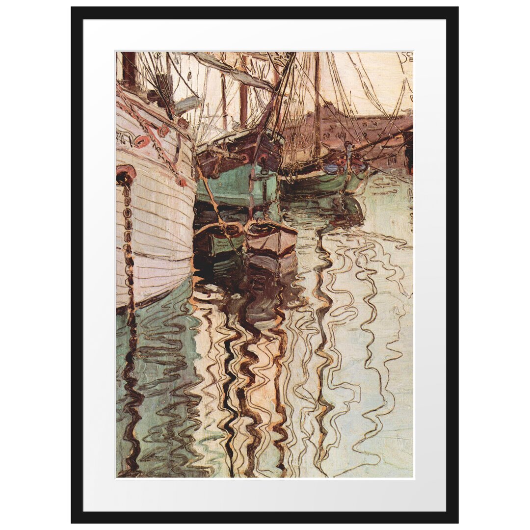 Gerahmter Kunstdruck Sailing Ships in Wave Moving Water von Egon Schiele