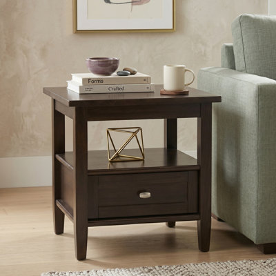 Warm Shaker Solid Wood Transitional End Table with Storage Drawer