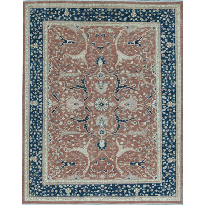 Tapis rouille et bleu noué à la main de haute qualité