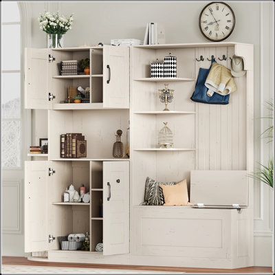Armoire de vestibule multifonctionnelle gauche-droite avec rangement et 4 crochets, idéale pour le salon, la cuisine et le couloir