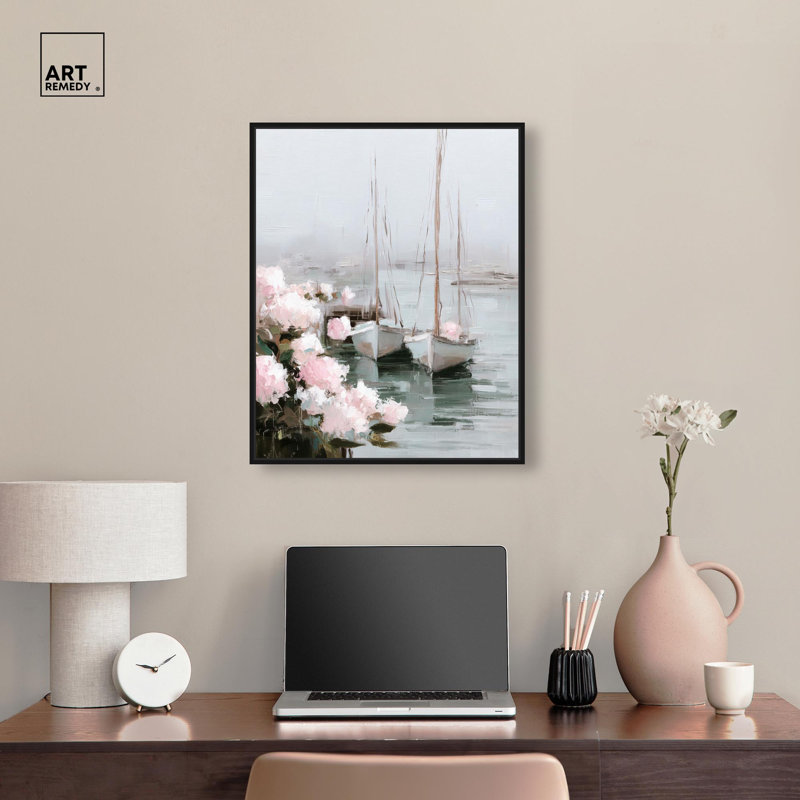 Décoration murale côtière Serene Marina par Art Remedy, cadre noir, 20 x 24, Black Frame, H 25 po x l 21 po