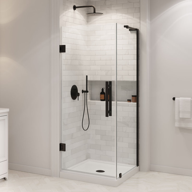 OVE Decors Panama 32 In. W X 32 In. D X 74 3/4 In. H Corner Frameless Pivot Hinge Shower Door Kit With Base Pan, 2025, Black