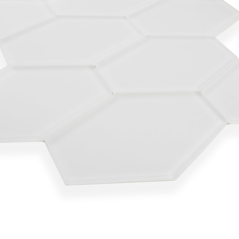 Long Hex 10.60in.x11 in. Glass Mosaic Tile, Soft Ivory Matte