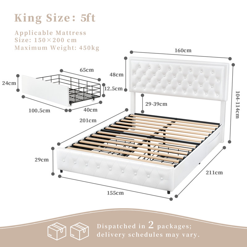 Bed, King(5'), White, PU