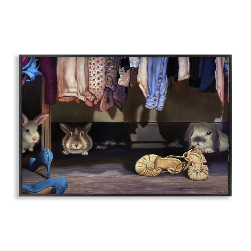 Bunnies Under Closet View, Giclée encadrée, design par Lucia Heffernan, H 16 po x l 24 po, Giclée encadrée noir minuit