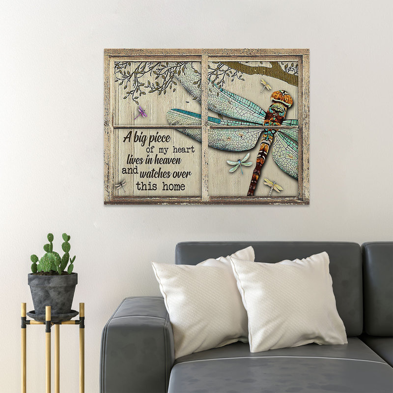Libellule sur fenêtre - Une grande pièce de mon cœur - 1 pièce, impression d'art graphique rectangulaire sur toile tendue