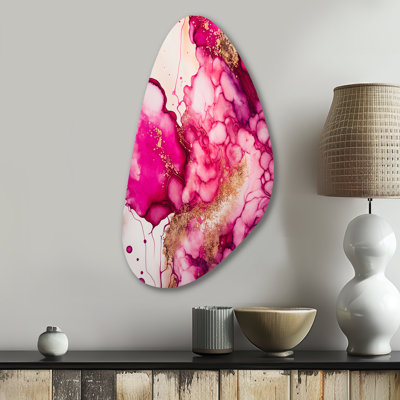 Serenity In Rasberry Blush V - Art mural asymétrique abstrait ø  l'encre liquide