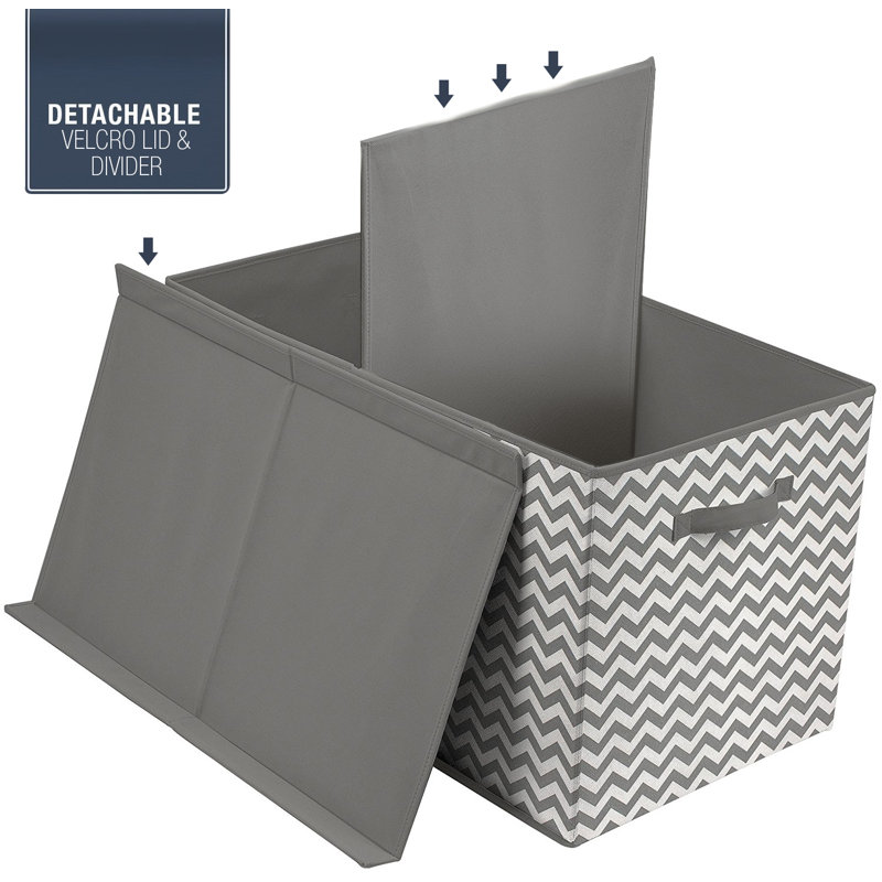 Silver Chevron Large Collapsible Toy Storage Chest with Lid