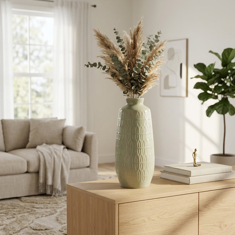 Estancia Modern Vase with Sculpted Embossed Detailing - Sleek Silhouette for Home Decor Styling, 15" H x 6" W x 6" D