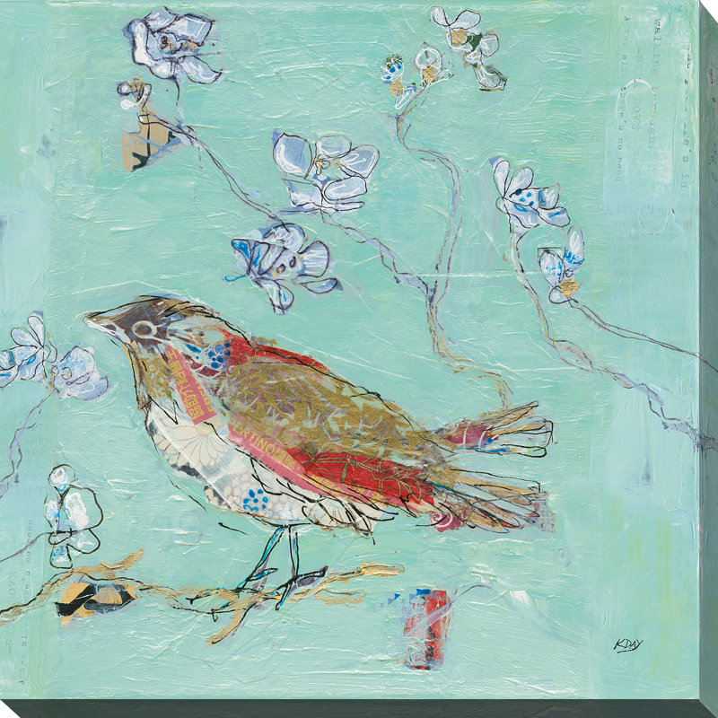 « aqua oiseau », reproduction de peinture à l’aquarelle sur toile tendue, H 28 po x l 28 po x P 1,5 po, Toile tendue