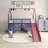 Jack Metal Junior House Twin Loft Bed with Slide and Curtain Set,  Hero Color Navy Blue and Red-391788447