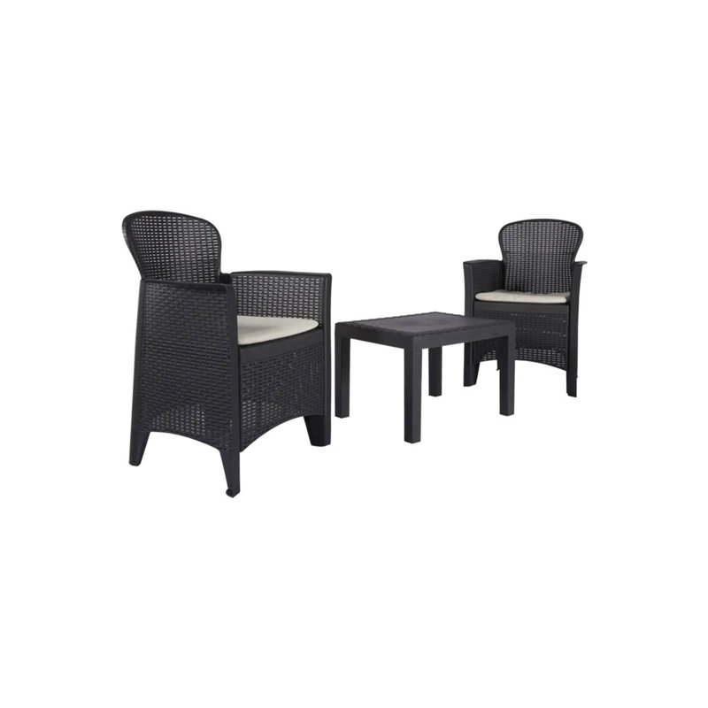Dilana 2 Seater Rattan Conversation Set, Anthracite, Beige