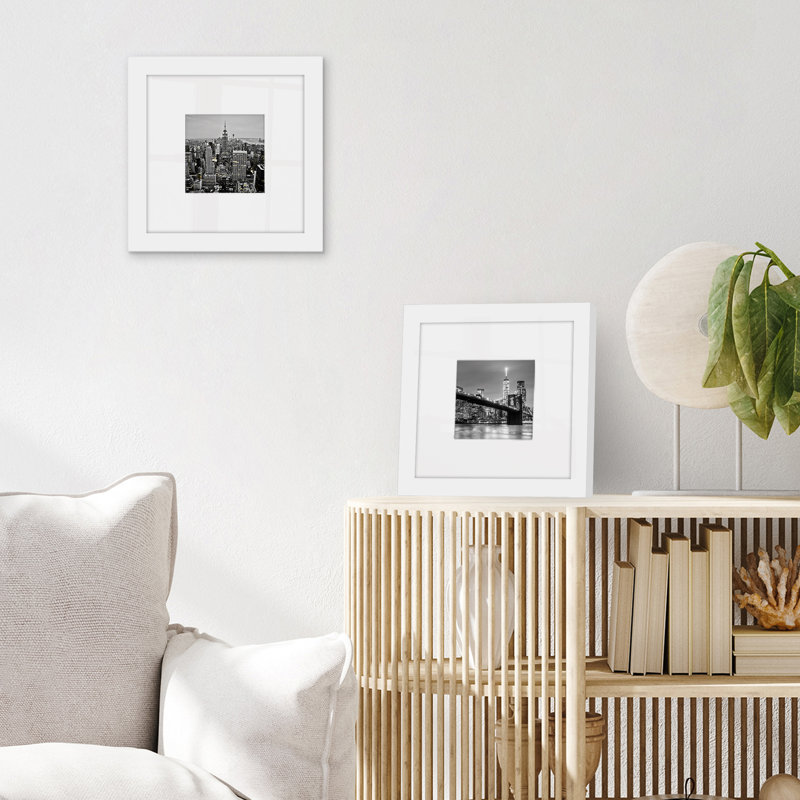Cadre photo Brockley avec passe-partout en bois composite et verre incassable, Blanc, 8 po x 8 po
