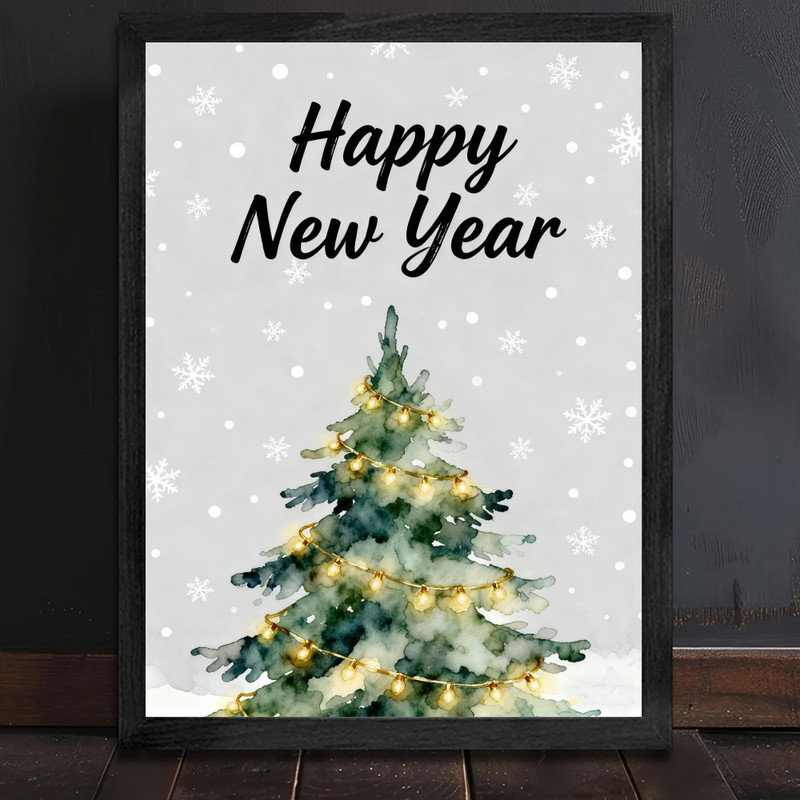 Reproduction d'art encadrée noire encadrée noire Happy New Year, H 37 po x l 25 po
