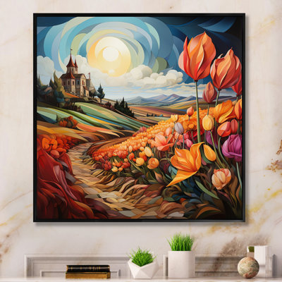 Orange Teal Netherlands Tulip Tapestry Rows - Landscapes Canvas Wall Art