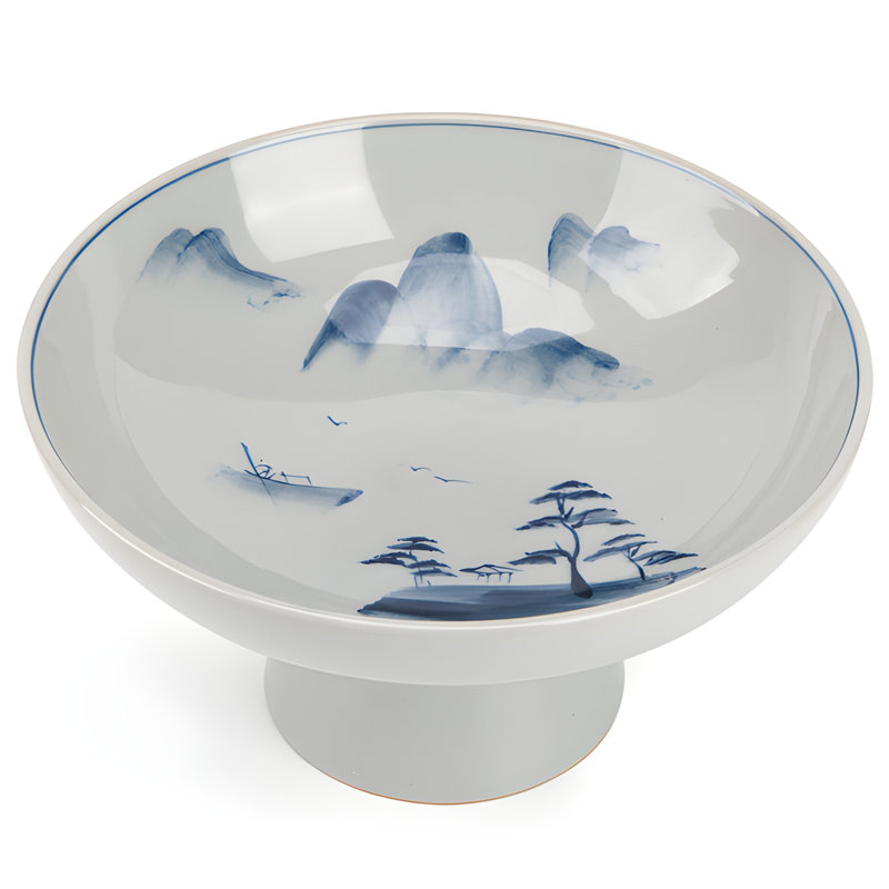 Yuanshan Hand-Painted Ceramic High Footed Tray - A Quaint And Elegant Artistic Choice To Light Up The Dining Table